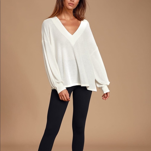 Lulus Tops | Lulus Personal Record White Knit Balloon Sleeve Sweater Top - Picture 3 of 7